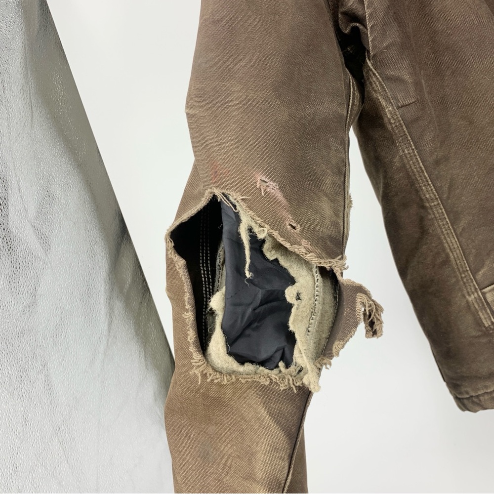 Carhartt Men Size XL TALL Jacket J22 DKB Coat Distressed RIPPED Brown Canvas - Picture 7 of 13